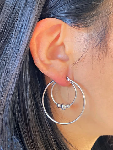DAIIIBABYYY  -  2Pc Stainless Steel Exaggerated Round Bead Hoop Earring Women Men Smooth Design Vintage Double Rings Earring Personality Jewelry